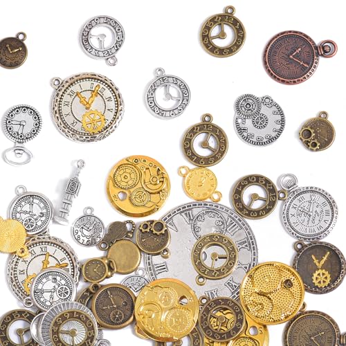 stino 100 G Mixed Style Metal Charms for Jewelry Making, Bulk Silver & Gold Plated, for Bracelet, Necklace, Earrings DIY Crafts - style: Clock