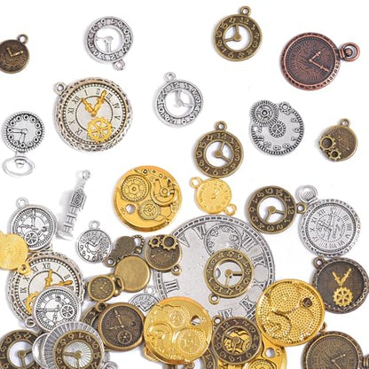 stino 100 G Mixed Style Metal Charms for Jewelry Making, Bulk Silver & Gold Plated, for Bracelet, Necklace, Earrings DIY Crafts - style: Clock