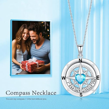 Compass Necklace Sterling Silver Nautical Graduation Gift | 925 Sterling Silver compass pendant with meaningful nautical design, jewelry for women, graduation and travel gift - color: Blue-5