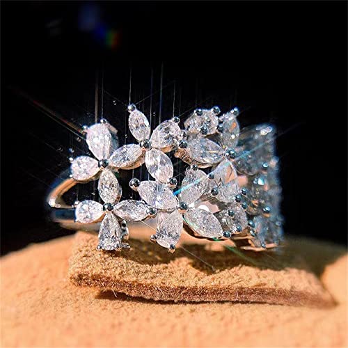 925 Sterling Silver Shiny Full Diamond Ring 18K Gold Flower Cocktail Rings Teardrop Cubic Zirconia Promise Rings CZ Flower Diamond Ring Eternity Engagement Wedding Band Ring for Women Z.2 (US Code 10) - size: US Code 10