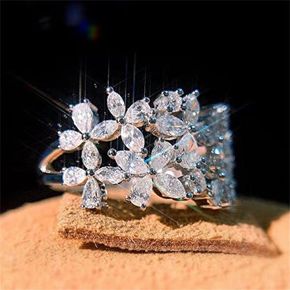 925 Sterling Silver Shiny Full Diamond Ring 18K Gold Flower Cocktail Rings Teardrop Cubic Zirconia Promise Rings CZ Flower Diamond Ring Eternity Engagement Wedding Band Ring for Women Z.2 (US Code 10) - size: US Code 10