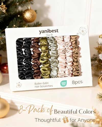 Yanibest 8 Pcs Satin Hair Ties - Thin Hair Scrunchies for Women & Girls | Silk Feeling Soft Hair Ties No Damage Frizz Free, Ponytail Holders Gentle on Hair for Fine to Medium Hair - color: Polka Dot