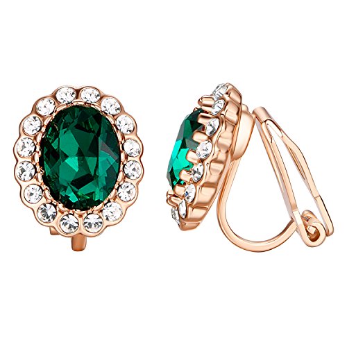 Yoursfs Vintage Crystal Clip On Earrings For Women Platinum Plated Rhinestone Clip On Earrings Non Pierced Oval Shap Cubic Zirconia Earring Hypoallergenic Jewelry - style: Emerald Earrings