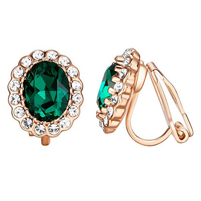Yoursfs Vintage Crystal Clip On Earrings For Women Platinum Plated Rhinestone Clip On Earrings Non Pierced Oval Shap Cubic Zirconia Earring Hypoallergenic Jewelry - style: Emerald Earrings