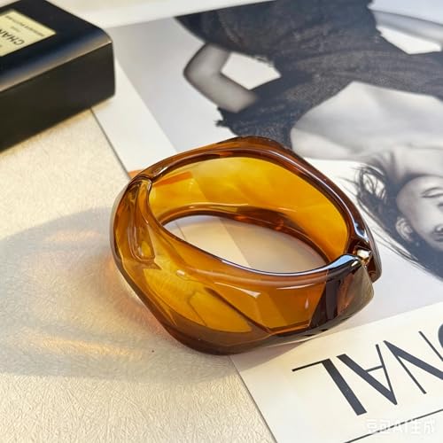 Chunky Irregular Open Cuff Bangle Bracelet for Women, Geometric Resin/Metal Hinged Bracelet, Bold Statement Jewelry for Party Daily Wear