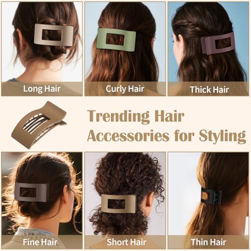 8 Pcs Large Flat Hair Clips for Women, Non-slip Big Square Matte Hair Claw Clips - color: Flat Square