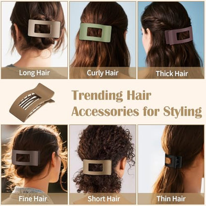 8 Pcs Large Flat Hair Clips for Women, Non-slip Big Square Matte Hair Claw Clips - color: Flat Square