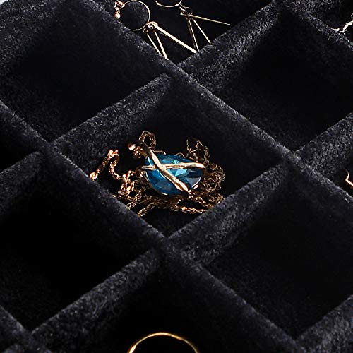 Frebeauty Velvet Jewelry Tray,35 Grid Jewelry Organizer with Clear Lid,Earring Holder Organizer Case with Clasp,Drawer Insert for Rings Studs,13.8 x 9.5 x 2 Inches,Gift for Women Girls(Black) | Drawer Jewelry Organizer for Rings Studs Beads,Adjustable Div