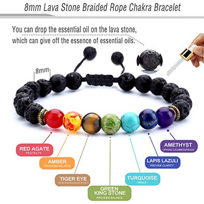 Men Women 8mm Lava Rock Beads Chakra Bracelet - color: 11-Lava Chakra-21004