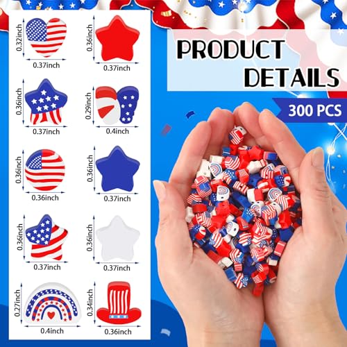 Patriotic Clay Beads,300Pcs Red White and Blue Beads for Bracelets | Polymer Clay, 4th of July Crafts, Making Independence Day Bracelets, 300Pcs Red White Blue Stars Hearts and Mixed Shapes - color: Red White Blue