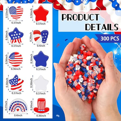 Patriotic Clay Beads,300Pcs Red White and Blue Beads for Bracelets | Polymer Clay, 4th of July Crafts, Making Independence Day Bracelets, 300Pcs Red White Blue Stars Hearts and Mixed Shapes - color: Red White Blue