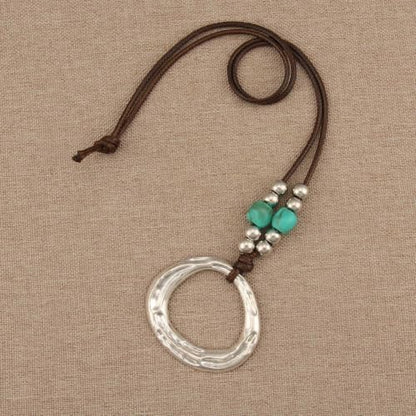 Boho Necklaces for Women Chunky Circle Necklace Bohemian Necklaces | Chunky Boho Necklace for Women Layered Boho Circle Leather Choker Necklace Long Vintage Necklaces Bohemian Jewlery Gifts - style: Bohemian Chunky Necklace