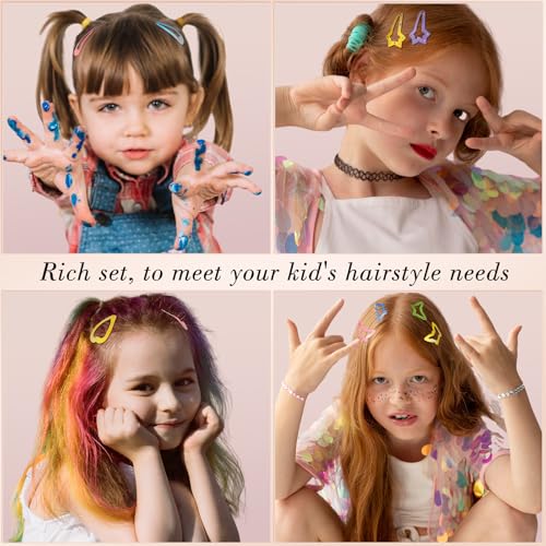 obeoby 82Pcs Colorful Snap Hair Clips for Girls Toddler kid Small Barrettes | Metal 5 Shapes Heart Star Butterfly Hair Pins, Cute Accessories for Baby Girl Toddler Kids, Birthday Back To School Gifts