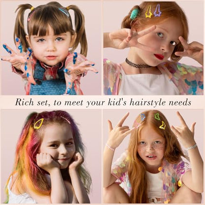 obeoby 82Pcs Colorful Snap Hair Clips for Girls Toddler kid Small Barrettes | Metal 5 Shapes Heart Star Butterfly Hair Pins, Cute Accessories for Baby Girl Toddler Kids, Birthday Back To School Gifts