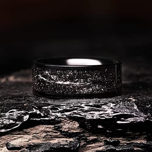 King Will Mens Wedding Band with Foils Inlay, Black/Silver/Gold Beveled Edge Glowstone Ring, 6mm/8mm Tungsten Carbide Rings Comfort Fit - color: Pipe Cut-Black&Silver-8mm