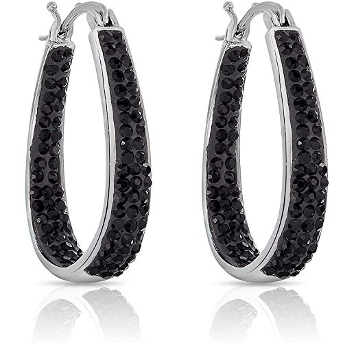 Savlano 14K White Gold Plated Inside Out Crystal Hoop Earrings For Women Comes With Savlano Gift Box - color: Black