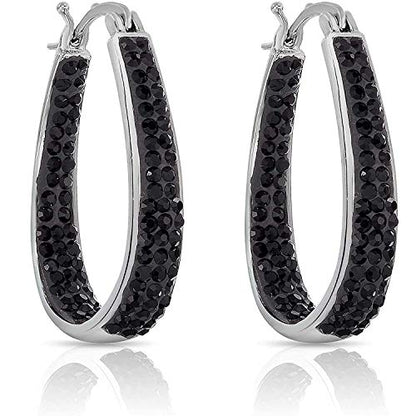 Savlano 14K White Gold Plated Inside Out Crystal Hoop Earrings For Women Comes With Savlano Gift Box - color: Black