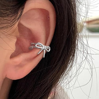 Ear Cuffs for Women Non Piercing Ear Cuff Earrings Non Pierced Cartilage Earrings Adults Christmas Stocking Stuffers Trendy Gifts 2025 - color: E2:2pcs Silver Bow