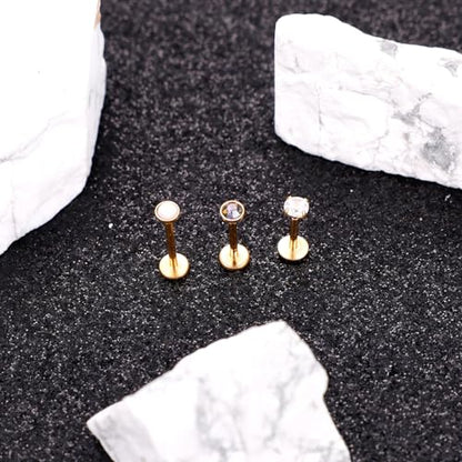 16G 18G 20G 3PCS G23 Titanium Push in Labret Monroe Stud Threadless Lip Ring Opal CZ Nose Stud Pure Titanium for Sensitive Skin Cartilage Helix Tragus Earrings Stud 6MM 8MM 10MM - style: 16G-Gold