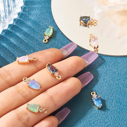 Beadthoven 8pcs Brass Micro Pave Cubic Zirconia Teardrop Charms Diamond Crystal Teardrop Dangle Charms Faceted Rhinestone Drop Pendants for Jewelry Making Necklace Choker Earrings DIY Crafts - color: Mixed Teardrop