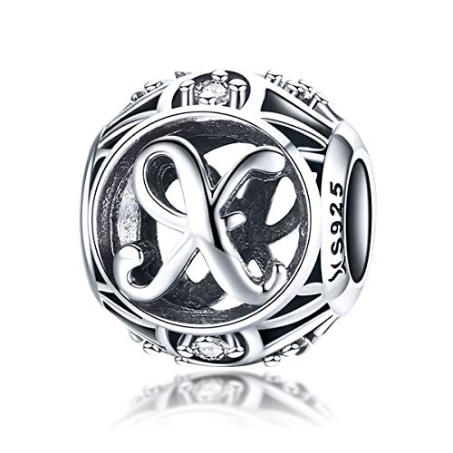 Letter Charms 925 Sterling Silver Initial A-Z Bead Charms | For Bracelets Necklaces, Hypoallergenic,Cubic Zirconia Alphabet Beads, Personalized Gifts for Women - color: X