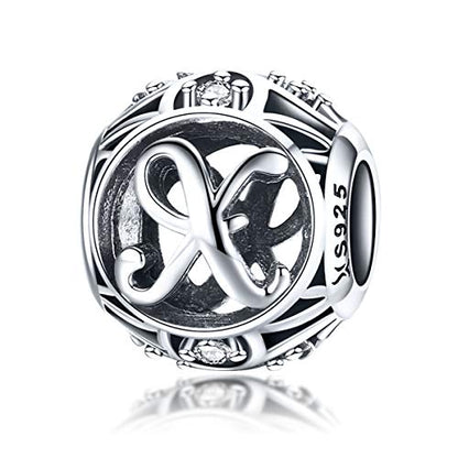 Letter Charms 925 Sterling Silver Initial A-Z Bead Charms | For Bracelets Necklaces, Hypoallergenic,Cubic Zirconia Alphabet Beads, Personalized Gifts for Women - color: X