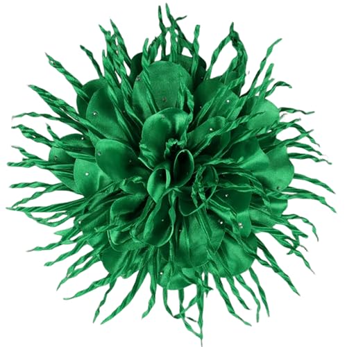 18cm/7in Dainty Spiky Fabric Flower Brooch Pin for Women Girls Elegant Crystal Colorful Pom-Pom Fluffy Floral Peony Brooches Lapel Hair Pins Trendy Party Dress Accessories Jewelry - color: Green