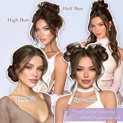 RUWISS 100% Human Hair Bun Small Messy Bun Hair Piece, One Hairpiece Two Styles Mini Natural Looking Scrunchies Updo for Daily, Hair Buns for Thin & Fine Hair Women Ponytail Extension (Medium Brown) - color: 4#-1 Medium Brown