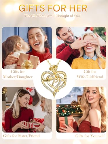 14k Gold Heart Initial Necklaces for Women, Dainty Letter Pendant Chain Necklace, Letter A to Z Initial Jewelry, Anniversary Birthday Gifts for Her Wife Mom Daughter - style: Letter P