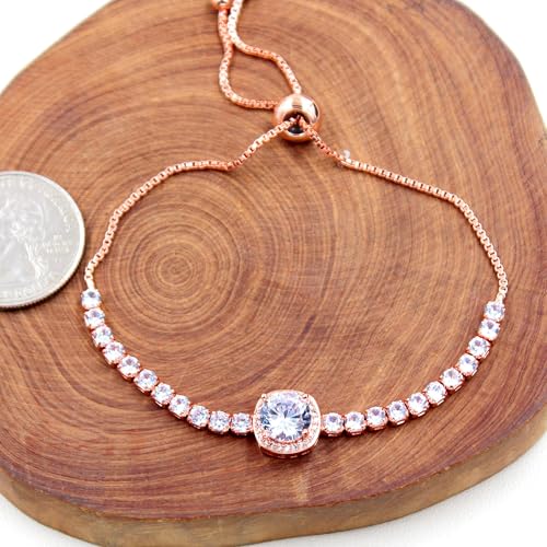 Sparkling CZ Tennis Bracelets for Women, Birthstone Slider Bolo Bracelets Trendy Birthday Valentine's Day Jewelry for Women Lady - color: White