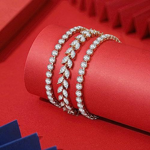 GEMOSA 3 Pcs Tennis Bracelets for Women Silver Gold Bule CZ Braclet Set | Marquise Cubic Zirconia CZ Diamond, Dainty Adjustable Silver Gold Bule Bracelets, for Women Brides, Stackable Fashion Jewelry - color: Gold