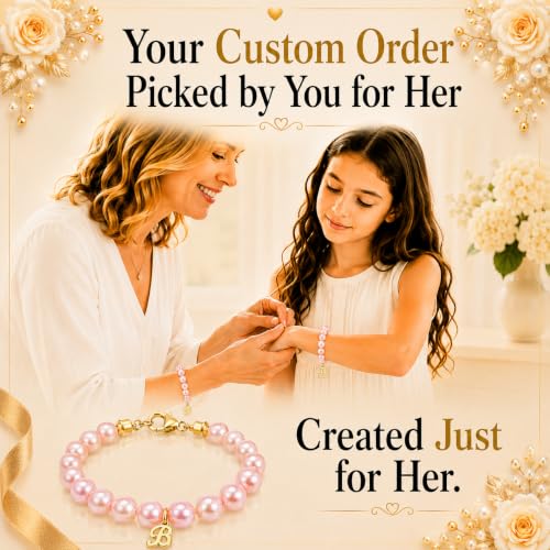 Baby Crystals Custom 14K Gold-Plated Initial Bracelet Charm, Birthday Keepsake Jewelry - style: Rosaline Pearls