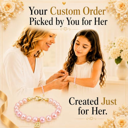 Baby Crystals Custom 14K Gold-Plated Initial Bracelet Charm, Birthday Keepsake Jewelry - style: Rosaline Pearls