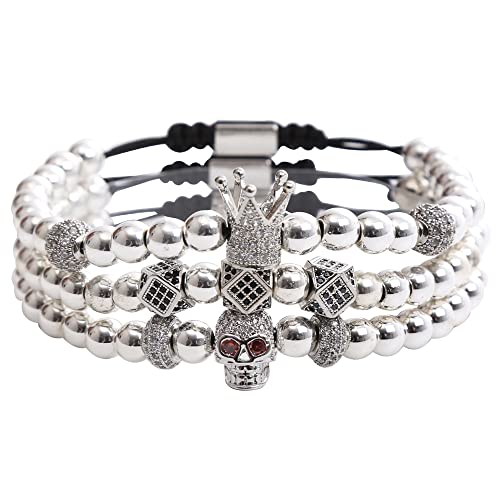Mens Bracelet Beaded Bracelets Micro Pave Zircon Bracelets for Men Women Bracelets for Men Stainless Steel Cuff Bangle - color: J-silver