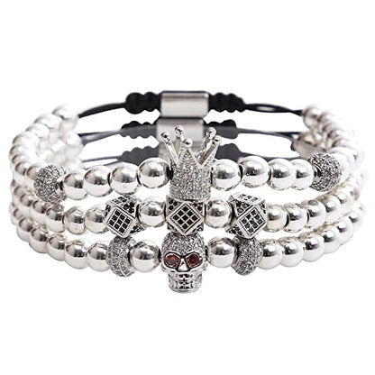 Mens Bracelet Beaded Bracelets Micro Pave Zircon Bracelets for Men Women Bracelets for Men Stainless Steel Cuff Bangle - color: J-silver