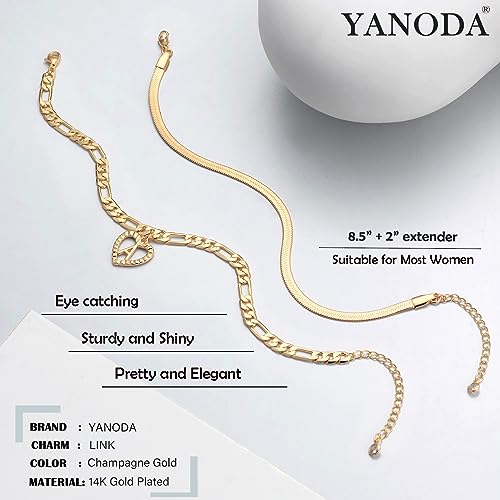 YANODA Gold Ankle Bracelets for Women Waterproof, 14k Gold Plated Layered Snake Anklets Figaro Chain Letter Initial Anklets Handmade Heart Ankle Bracelets Personalized for Women Beach Jewelry Gifts - color: K