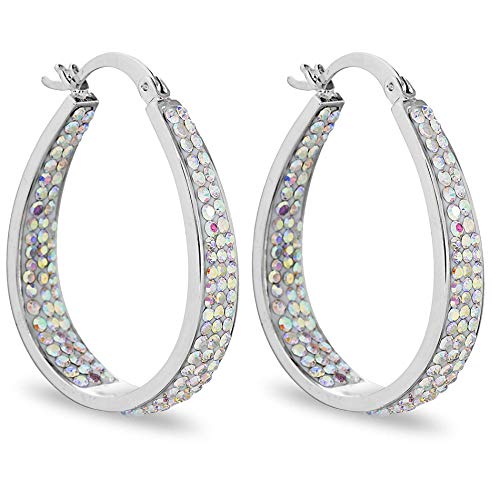 Savlano 14K White Gold Plated Inside Out Crystal Hoop Earrings For Women Comes With Savlano Gift Box - color: Aurora Borealis