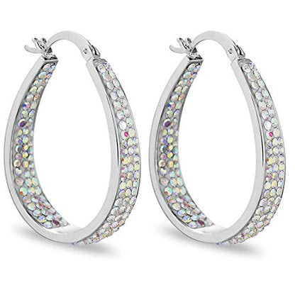 Savlano 14K White Gold Plated Inside Out Crystal Hoop Earrings For Women Comes With Savlano Gift Box - color: Aurora Borealis