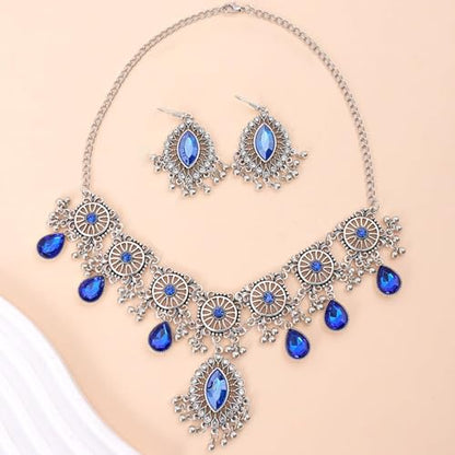 Frodete Indian Jewelry Sets for Women Traditional Bohemian Wedding Jewelry Set Indian Dresses for Women Oxidized Ethnic Party Prom Wear - color: D3:SILVER BLUE
