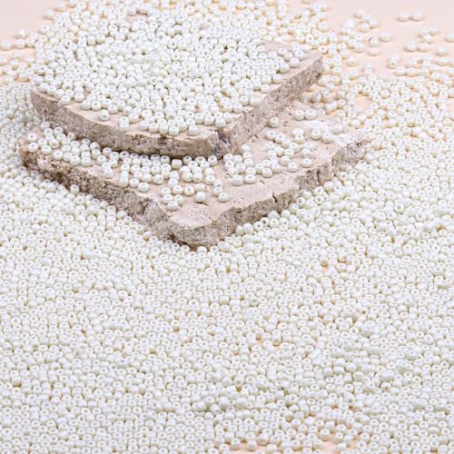 2mm Glass Seed Beads Bulk, Beige 12/0 Tiny Round Seed Bead, Small Mini Pony Craft Beads for Bracelet Necklace Wrist Jewelry Making Beading Weaving DIY Crafts Supplies - color: Beige