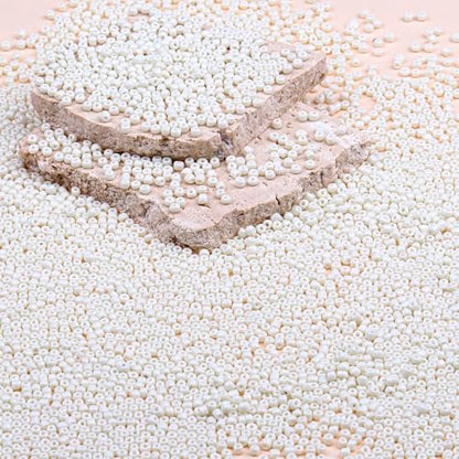 2mm Glass Seed Beads Bulk, Beige 12/0 Tiny Round Seed Bead, Small Mini Pony Craft Beads for Bracelet Necklace Wrist Jewelry Making Beading Weaving DIY Crafts Supplies - color: Beige