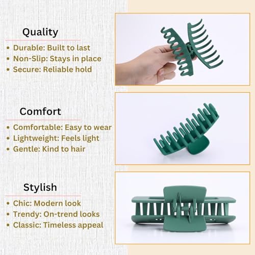 Green Hair Clips for Women - 8 Pack 4.3 Inch Large Matte Banana Claw Clips for Women Thin Thick Curly Hair, Big Strong Hold jaw - color: Green
