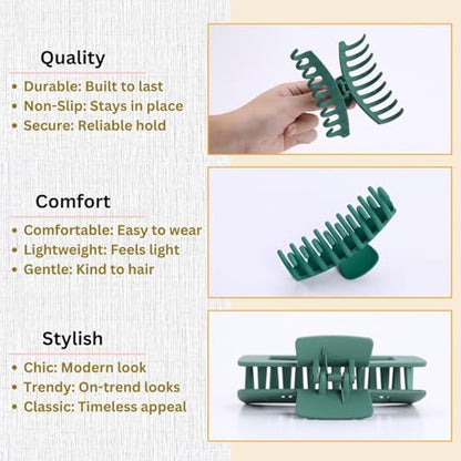 Green Hair Clips for Women - 8 Pack 4.3 Inch Large Matte Banana Claw Clips for Women Thin Thick Curly Hair, Big Strong Hold jaw - color: Green