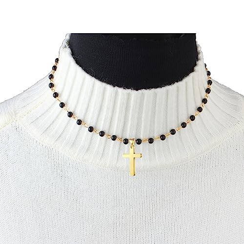 Small Dainty Cross Necklace Pendant Bohemian Turquoise Seed Bead Beaded Necklace Choker for Women Men Faith Jewelry Gift - color: 06 Gold