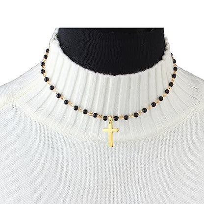 Small Dainty Cross Necklace Pendant Bohemian Turquoise Seed Bead Beaded Necklace Choker for Women Men Faith Jewelry Gift - color: 06 Gold