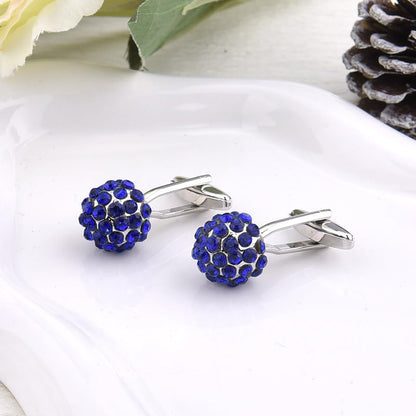 Round Rhinestone Cufflinks for Men Tuxedo Shirt Studs Crystal Ball Cufflinks French Cuff Links for Men Wedding Business Prom - color: Blue