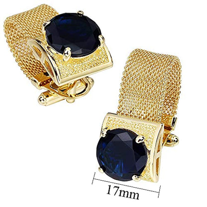 HAWSON Mens Cufflinks with Chain - Stone and Shiny Gold Tone Shirt Accessories - Party Gifts for Young Men - color: 24K Gold Color+Dark Blue Crystal