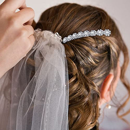 Geosar 4 Pieces Alloy Rhinestone Side Hair Combs Crystal Flower Clips Wedding Comb Bridal Jewelry Clips Combs French Hair Accessories for Women(Silver) - color: Silver
