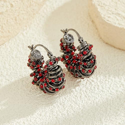 Statement Earrings for Women | Chunky Gold Hoops Rhinestone Thick Hoop Earrings 14K Gold Plated Hypoallergenic - color: Silver-Red
