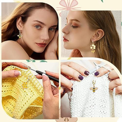 SUNNYCLUE 1 Box 12Pcs Bee Charms Knitting Stitch Markers Cute Removable Clip on Bracelets Charm Daisy Flowers Charms Lobster Claw Clasps Crochet Stitch Markers for DIY Knitting and Crocheting Sewing - color: 12pcs Bee & Flower Stitch Markers With Upgraded